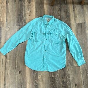 LL Bean Fishing Shirt Mens Medium Light Green Button Up Long Sleeve
